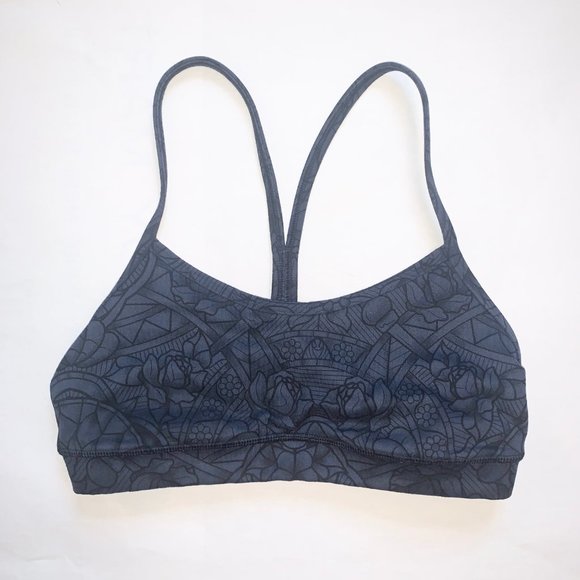 Lululemon Flow Y Bra Floral Blue Black Size 6